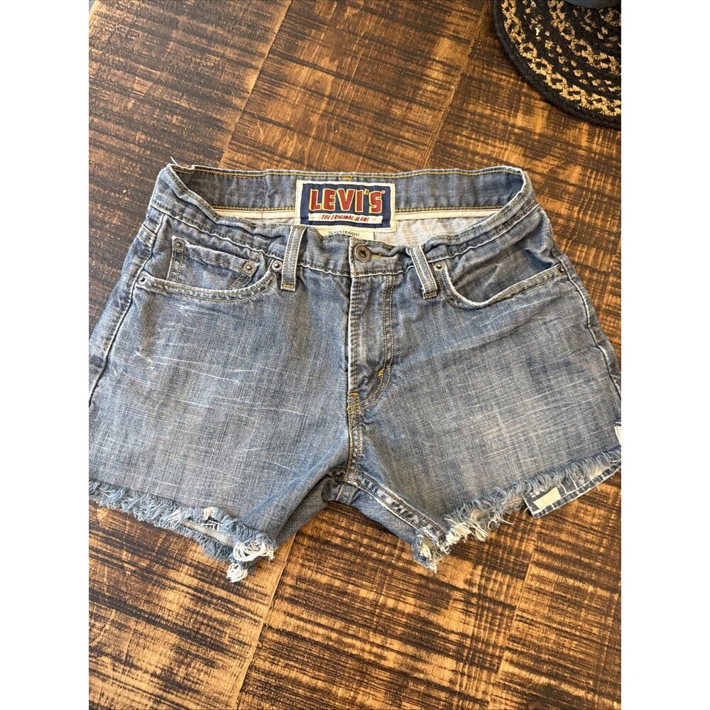 Vintage Levi's 514 Shorty Shorts Womens 29x32 Cut Off Slim Straight Blue Cotton